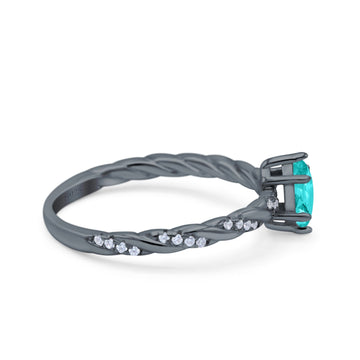Vintage Style Twisted Band Marquise Wedding Ring Black Tone, Simulated Paraiba Tourmaline CZ 925 Sterling Silver